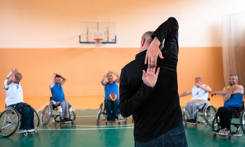 person doing wheelchair yoga