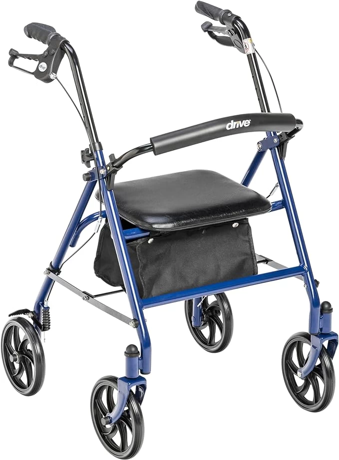 Drive Medical 10257BL-1 4 Wheel Rollator Walker With Seat, Steel Rolling Walker