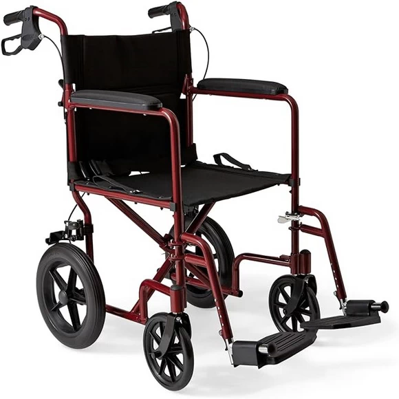 Medline Lightweight Foldable Transport Wheelchair with Handbrakes